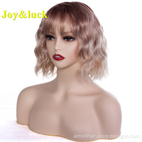 Wholesale Prices Wig For Women With Bangs Half Black and Half White Party Cosplay Natural Water Wave Short Synthetic Hair Wigs